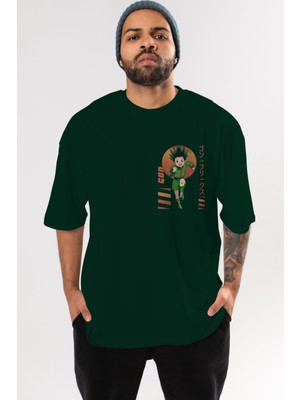 Ankhises Gon Freecss Hunter x Hunter 2 Ön Sol Baskılı Oversize T-Shirt Erkek Kadın Unisex  Pamuk Bisiklet Yaka Tişort