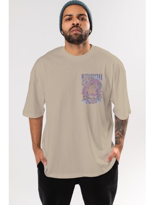 Ankhises Kaıdou One Pıece Ön Sol Baskılı Oversize T-Shirt Erkek Kadın Unisex Pamuk Bisiklet Yaka Tişort
