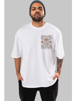 Ankhises One Pıece (2) Ön Sol Baskılı Oversize T-Shirt Erkek Kadın Unisex  Pamuk Bisiklet Yaka Tişort