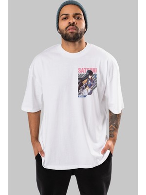 Ankhises Satsuki Kiryuuin 8 Ön Sol Baskılı Oversize T-Shirt Erkek Kadın Unisex  Pamuk Bisiklet Yaka Tişort