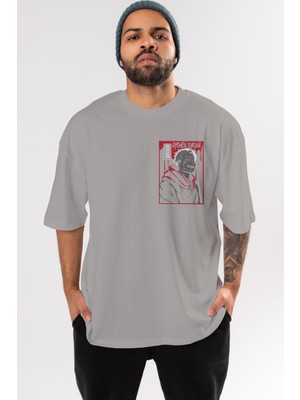 Ankhises Sukuna Ön Sol Baskılı Oversize T-Shirt Erkek Kadın Unisex Pamuk Bisiklet Yaka Tişort