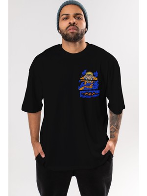 Ankhises Naruto Uzumaki Ön Sol Baskılı Oversize T-Shirt Erkek Kadın Unisex Pamuk Bisiklet Yaka