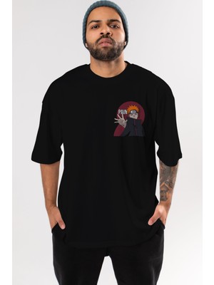 Ankhises Paın Naruto Ön Sol Baskılı Oversize T-Shirt Erkek Kadın Unisex  Pamuk Bisiklet Yaka Tişort