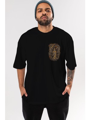 Ankhises Trıbal (3) Ön Sol Baskılı Oversize T-Shirt Erkek Kadın Unisex  Pamuk Bisiklet Yaka Tişort