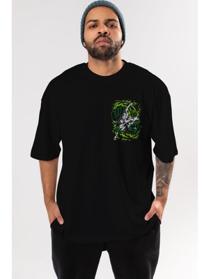 Ankhises Zoro-One Pıece (2) Ön Sol Baskılı Oversize T-Shirt Erkek Kadın Unisex  Pamuk Bisiklet Yaka Tişort