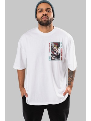 Ankhises Denji Chainsaw Man Ön Sol Baskılı Oversize T-Shirt Erkek Kadın Unisex  Pamuk Bisiklet Yaka Tişort