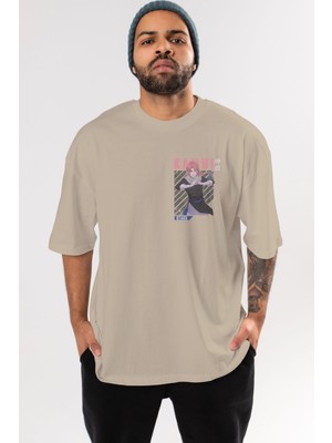 Ankhises Kamui Gıntama Ön Sol Baskılı Oversize T-Shirt Erkek Kadın Unisex Pamuk Bisiklet Yaka Tişort