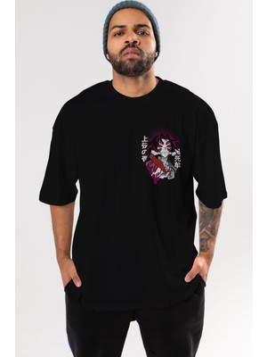 Ankhises Kokushibo Demon Slayer Ön Sol Baskılı Oversize T-Shirt Erkek Kadın Unisex  Pamuk Bisiklet Yaka Tişort