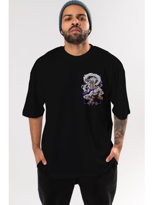 Ankhises Luffy Gear 5 Recuadro Ön Sol Baskılı Oversize T-Shirt Erkek Kadın Unisex  Pamuk Bisiklet Yaka Tişort