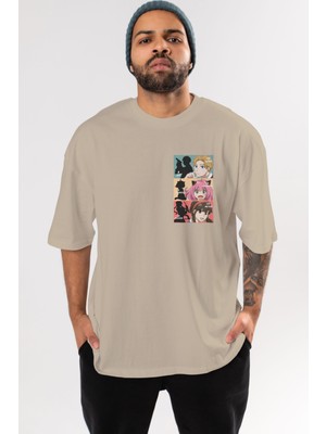Ankhises Spy x Famıly Ön Sol Baskılı Oversize T-Shirt Erkek Kadın Unisex Pamuk Bisiklet Yaka Tişort