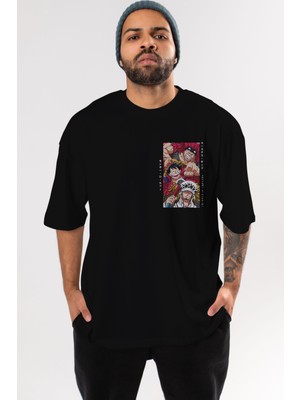Ankhises Super Novas One Piece Ön Sol Baskılı Oversize T-Shirt Erkek Kadın Unisex  Pamuk Bisiklet Yaka Tişort
