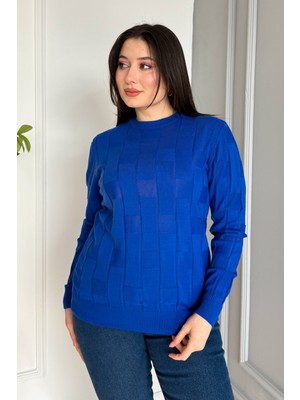 Kadın Kare Desenli Kazak 4937