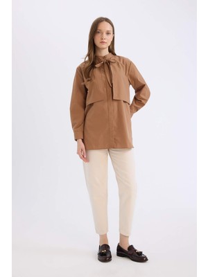 DeFacto Relax Fit Fiyonk Yaka Poplin Uzun Kollu Gömlek Tunik D4152AX25SP