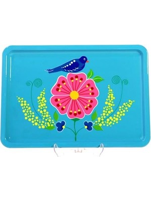 El Boyama Dikdörtgen Tepsi 22X33 Mavi Kuş