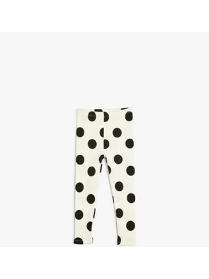 Koton Ekru Desenli Kız Bebek Pamuk Jersey Tayt Kalın Normal Bel Özellikli