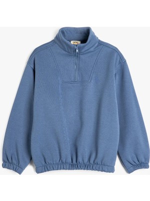 Koton Mavi Erkek Çocuk Sweatshirt Uzun Kol Dik Yaka Cepsiz Tasarım 7 - 8 Yaş