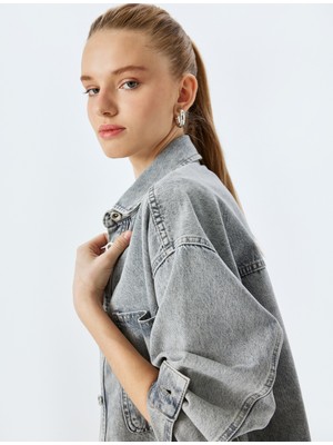 Koton Oversize Düğmeli Cep Detaylı Yıkamalı Denim Shacket