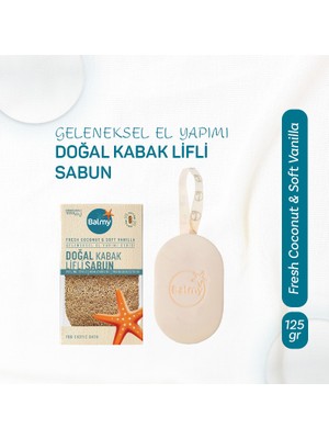 Balmy Doğal Kabak Lifli Sabun 125 gr Fresh Coconut & Soft Vanilla Peeling Etkili Nemlendirici