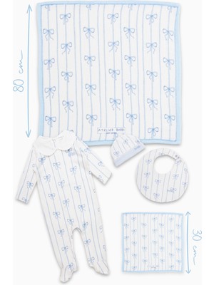 Atelier Babbi 5'li Yenidoğan Seti Mavi Kurdele Desenli Erkek Çocuk İçin Özel Tasarım