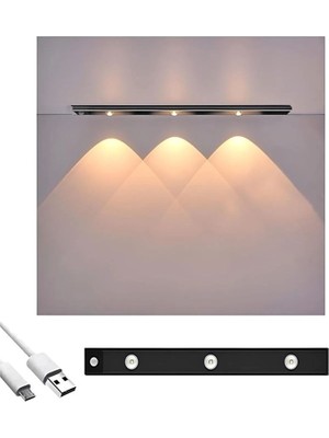 Gaman 40 cm Mutfak Tezgah Aydınlatması Şarjlı 3 Renk Hareket Sensörlü Dolap İçi Lamba LED Bar