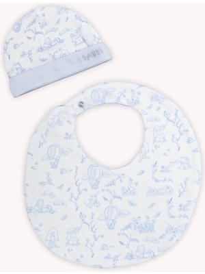 Atelier Babbi Yenidoğan Önlük & Şapka Seti %100 Pamuk Toile De Jouy Mavi Türkiye Menşeli