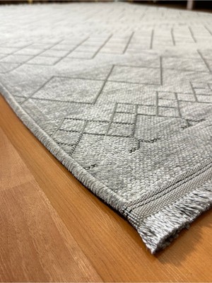 Ecosıa Carpet Ecosıa Modern Şönil Kilim Halı Yüksek Kalite Yolluk Antrasit Yıkanabilir Saçaklı Kaymaz Taban