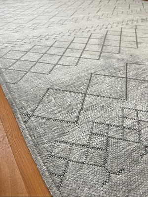 Ecosıa Carpet Ecosıa Modern Şönil Kilim Halı Yüksek Kalite Yolluk Antrasit Yıkanabilir Saçaklı Kaymaz Taban