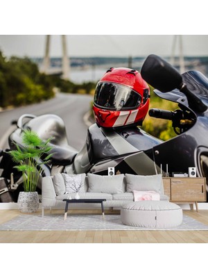 Motor Kask Temalı Duvar Kağıdı