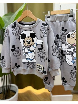 Emila Kids Astronot Mickey Mouse Baskılı Gri Erkek Çocuk Eşofman Takımı