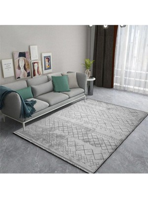 Ecosıa Carpet Ecosıa Modern Şönil Kilim Halı Yüksek Kalite Yolluk Antrasit Yıkanabilir Saçaklı Kaymaz Taban