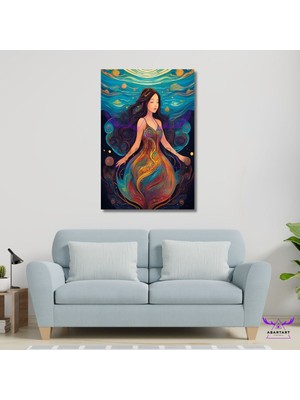 Abart Art Tekli Dikey Kanvas Modern Duvar Tablosu Çok Renkli Deniz Kızı Tasarımı