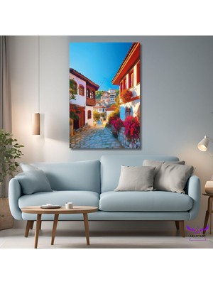 Abart Art Tekli Dikey Kanvas Salon Tablosu Izmir Şirince Evleri