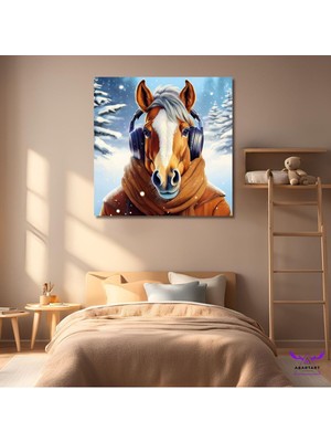 Abart Art Tekli Kare Kanvas Çocuk Odası Müzik Dinleyen At Tasarımı