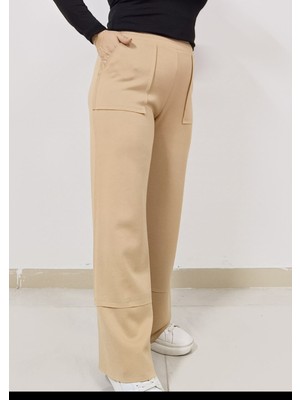 Akşen Giyim Büyük Beden Cupra Kumaş Yama Cepli ve Parçalı Paça Trend Palazzo Pantolon