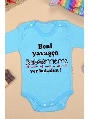 %100 Pamuk Babanne Sevgisi Yumuşak Baskılı Omuz Çıt Çıt Zıbın