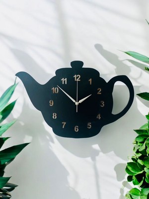40 cm Dekoratif Siyah Çaydanlık Duvar Saati - Şık, Modern ve Mutfaklara Özel Tasarım Saat
