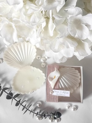 Candles Flame Kutulu Keten Kurdeleli Istiridye Mum 20 Adet Söz Nişan Nikah leri