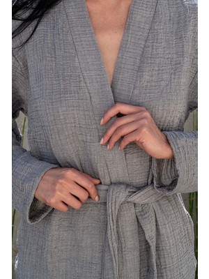 Barine Cocoon 4 Kat Muslin Bornoz Koyu Gri