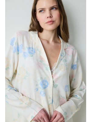 Penti Marina Chally Gömlek Pantolon Ekru Pijama Takımı