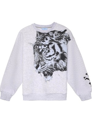 Baskı Detaylı Sweatshirt Gri