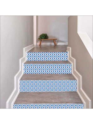 Mavi Merdiven Sticker Kendinden Yapışkanlı Folyo Kaplama 5 Adet (18 cm  x 120 cm )