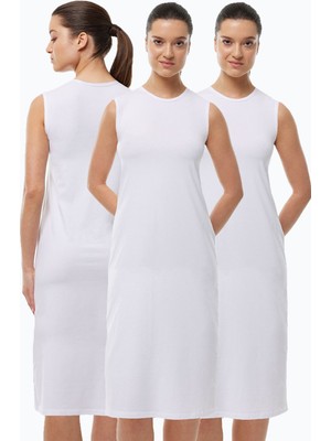 Malabadi Kadın Beyaz 3 Lü Set Uzun Kolsuz Elbise Astarı Modal Kombinezon 3M1049