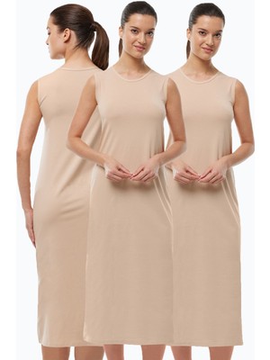 Malabadi Kadın Ten Rengi 3 Lü Set Uzun Kolsuz Elbise Astarı Modal Kombinezon 3M1049