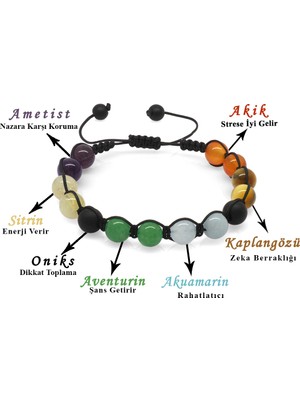 Tesbihname Makrome Örgülü Küre Kesim Çoklu Doğaltaş Kombinli Kadın Başarı Bilekliği