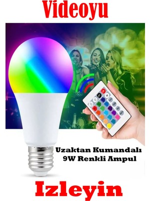 YTE Videolu Uzaktan Kumandalı Rgb(Renkli)" + Beyaz 9W LED Ampul Fonksiyonlu