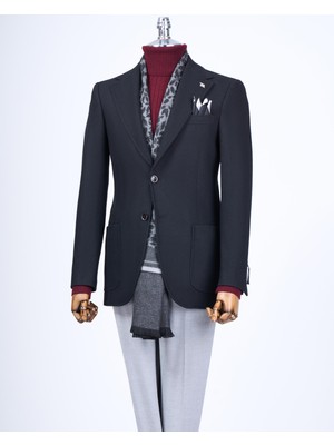 Italyan Stil Slim Fit Mono Yaka Erkek Tek Ceket Siyah T13579