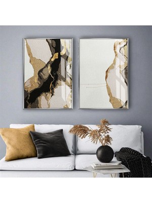 Harikabirev Harikabirev|siyah-Bronz Soyut Kombini |temperli Çerçeveli Cam Tablo  2li Dikey