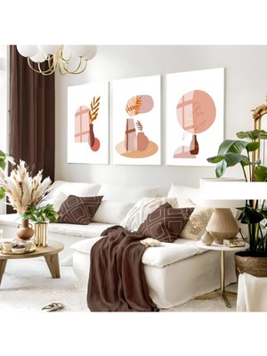 Harikabirev Harikabirev|kahverengi Tonlu Bohem Yapraklı Seti 03 |çerçeveli Cam Tablo 3lü Dikey