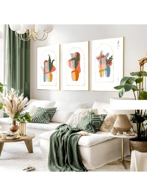 Harikabirev Harikabirev|turuncu-Sarı Bitkili Bohem Seti |çerçeveli Cam Tablo 3lü Dikey