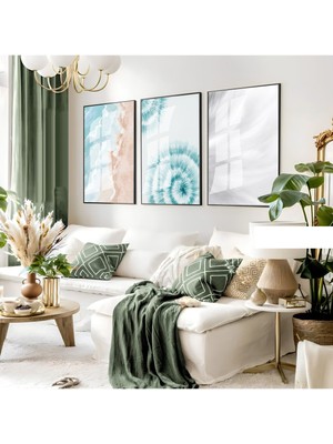 Harikabirev Harikabirev|soft Beyaz-Krem Bohem Kombini|çerçeveli Cam Tablo 3lü Dikey